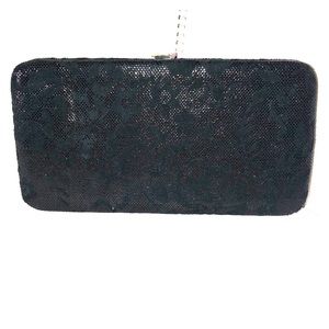 Black floral print bifold snap wallet